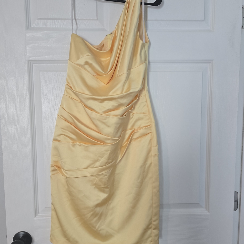 David's Bridal One-Shoulder Yellow Dress